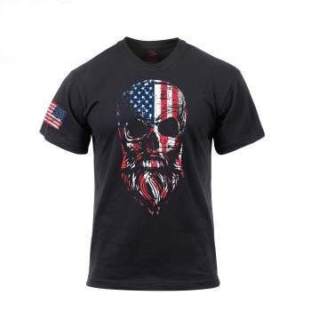 US Flag Bearded Skull T-Shirt - Black | 10812