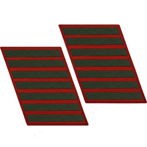 MARINE CORPS SERVICE STRIPE: MALE - GREEN EMBROIDERED ON RED, SET OF 7