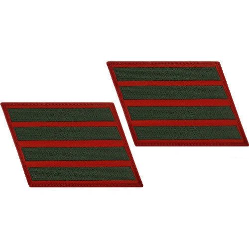 MARINE CORPS SERVICE STRIPE: MALE - GREEN EMBROIDERED ON RED, SET OF 4
