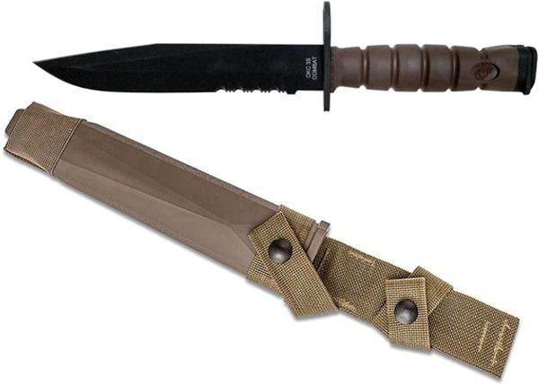 USMC OKC3S Ontario Knife Marine Bayonet, Black Blade, Tan Hard Sheath 1095-01-506-3424