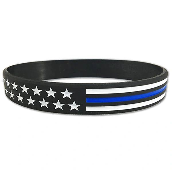 Thin Blue Line American Flag Bracelets To Support Law Enforcement Adult Size 8in