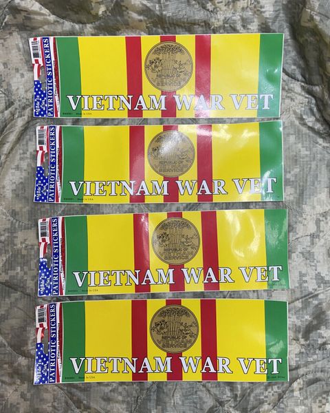 Vietnam Vet Ribbon & Medal Bumper Sticker 3-1/2”X9.75" Decal - Lot Of 4 Decals