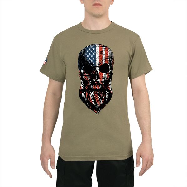 US Flag Bearded Skull T-Shirt - Coyote | 10812