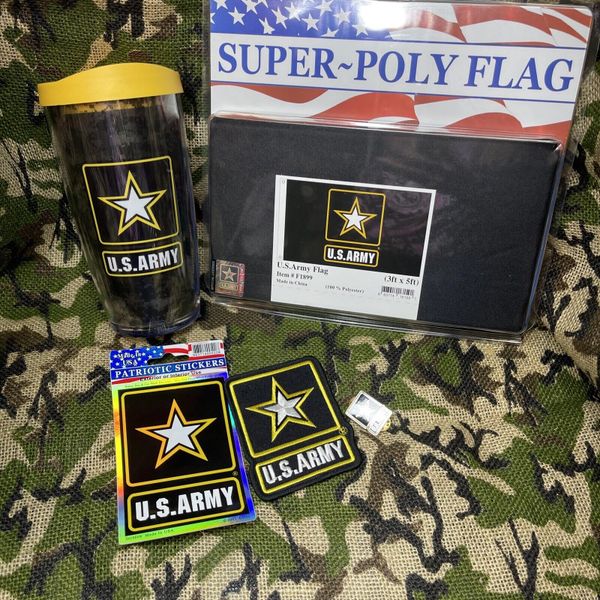 US ARMY 5-PIECE GIFT SET - 3X5 FLAG, DECAL, PIN, PATCH & TRAVEL CUP | NEW