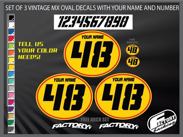 Vintage Motocross Number Plates Sticker Ovals Your Your Name