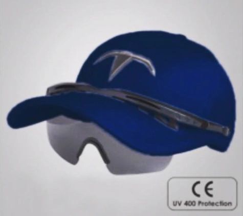 Adult Royal Blue T Cap with embroidered T Logo and grey sunglasses