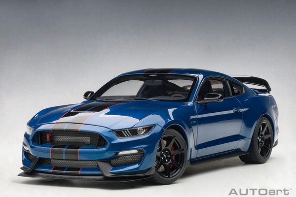 FORD MUSTANG SHELBY GT350R LIGHTNING BLUE WITH BLACK STRIPES 1:18