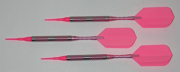 PINK PASSION 18 gram Tungsten Soft Tip Darts - Ringed Grip - 2BA (3/16th inch) Tips and Shafts - PP-R-18