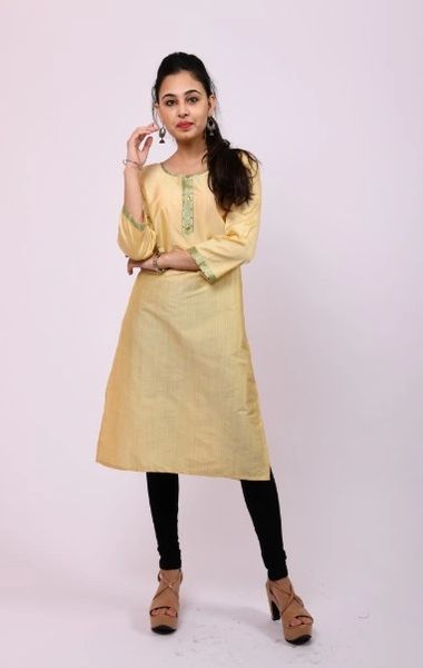 ITEM CODE - SFSKURTISALE28 LEMON GOLD SILK KURTI