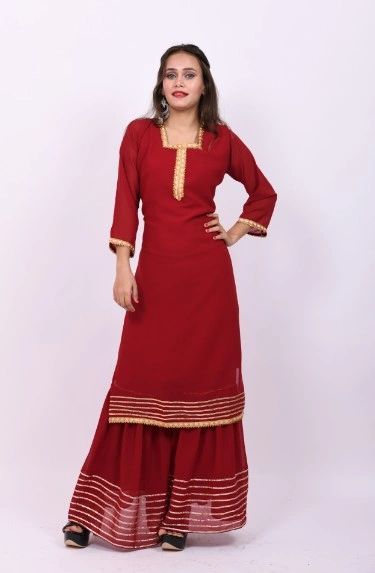 ITEM CODE - SFSHARARA42 DESIGNER GEORGETTE MAROON SHARARA 2PC SUIT