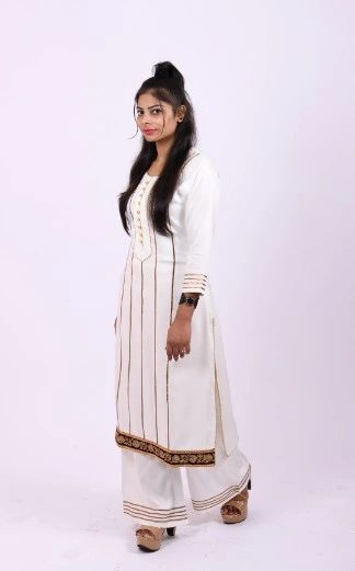 ITEM CODE - SFSKURTISALE4 OFF WHITE RAYON GOLDEN DESIGNER PALAZO KURTI SET