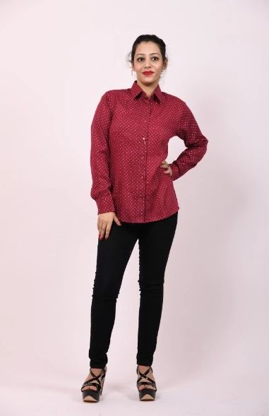 ITEM CODE - SFLCFORMALSHIRT03 FORMAL MAROON POLKA DOTS SHIRT FOR WOMEN