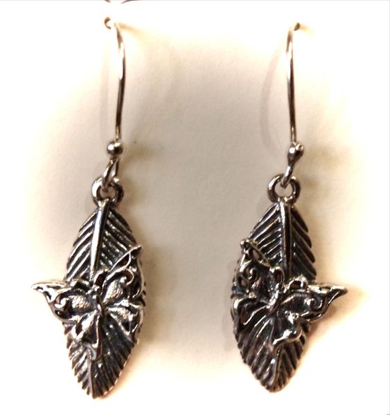 Silver Butterfly on Leaf Earrings