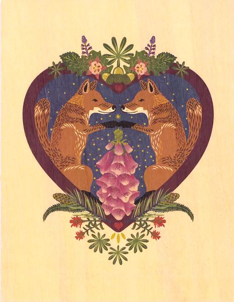Fox Heart Print on Wood