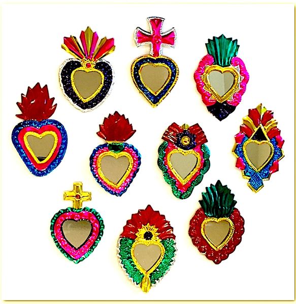 Multi-color Tin Hearts with Mirror- Small