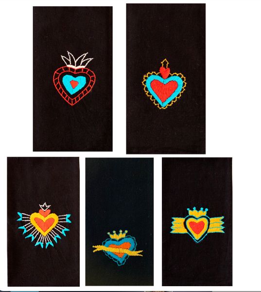 Otomi Embroidered Tea Towels - Sacred Hearts