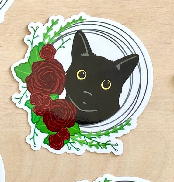 Floral Black Cat Sticker