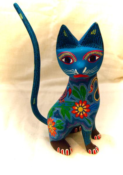 Blue Cat with Flowers