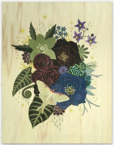 Luna Moth Bouquet (Print on Wood)
