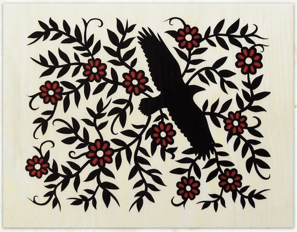 Raven with Flowers (Print on Wood)