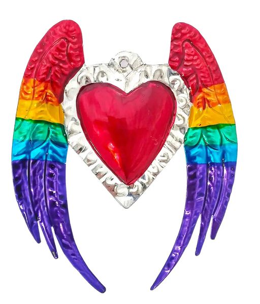 Tin Rainbow Heart With Angel Wings