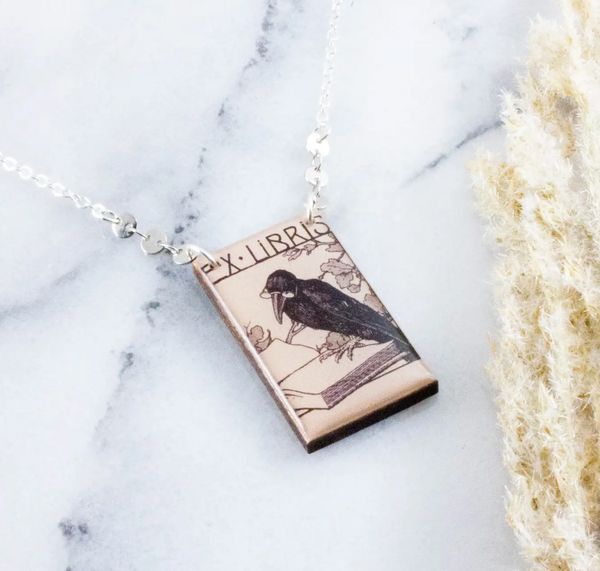 Crow Bookplate Necklace