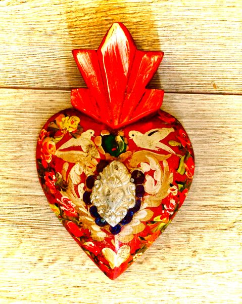 Hand-painted Sacred Heart with Milagro