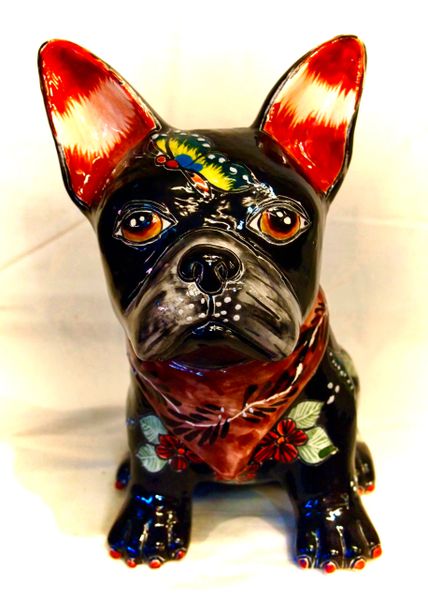Black Frenchie with Flowers
