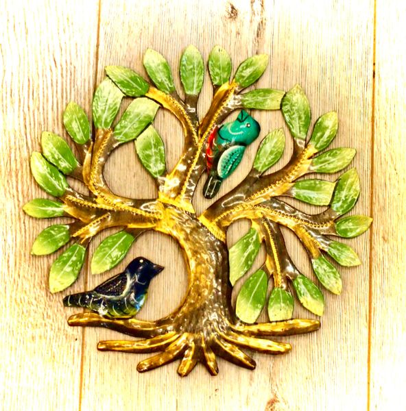 Haitian Steel Drum Art Tree with Two Birds Zumbido Gifts