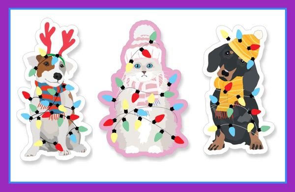 Pets with Holiday Lights Stickers