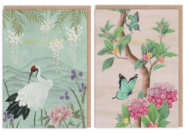 Crane or Butterfly Birthday Cards