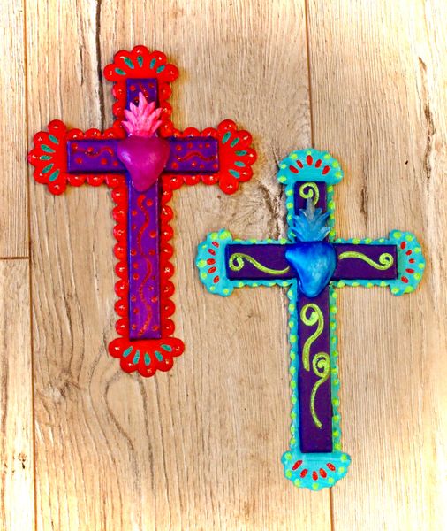 Bright Hand Painted Tin Crosses