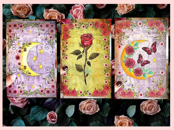 Roses and Moon Themed Handmade Coffee Dyed Journals