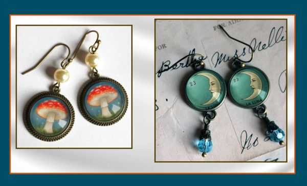 Cabochon Decoupage Dangles: Mushrooms or La Luna