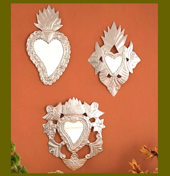 Silver Tin Hearts with Mirrors - Medium