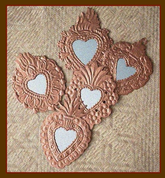 Copper Hued Sacred Hearts with Mirrors