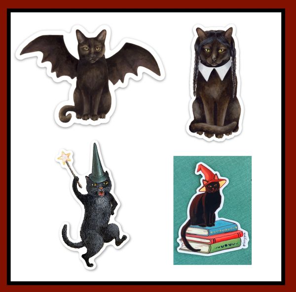 Spooky Black Cat Stickers