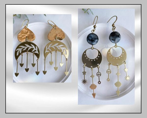 Shiny Brass Earrings with Dangles