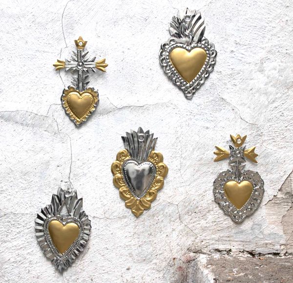 Gold and Silver Tin Hearts - Small