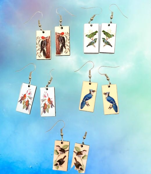 Vintage Art Bird Earrings