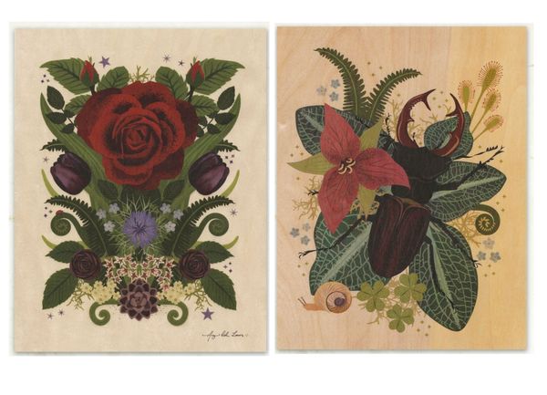 Flowers and Bugs (Prints on Wood)