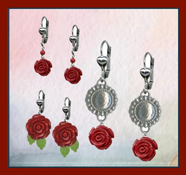 Big Red Rose Earrings