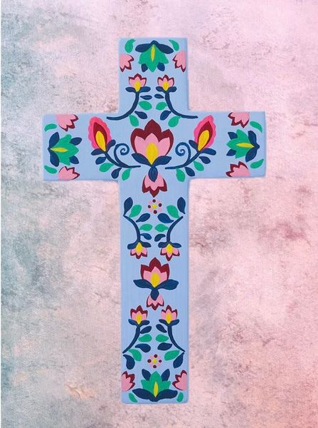 Pastel Blue Botanical Cross
