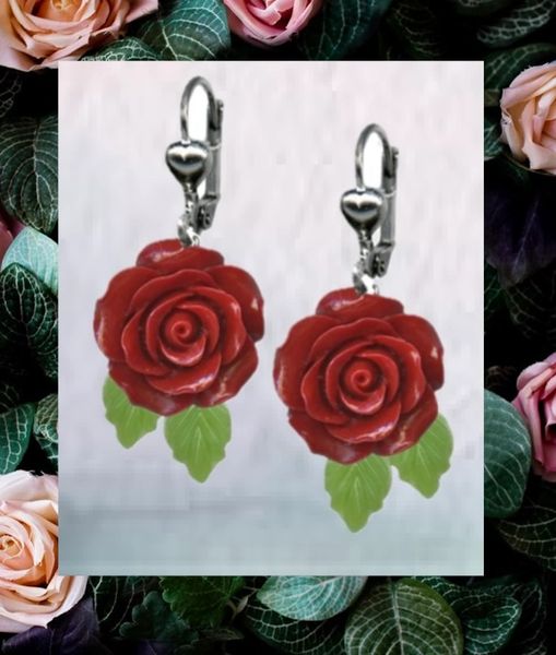 Big Red Rose Earrings