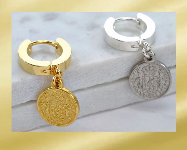 Coin Hoop Huggie Earrings
