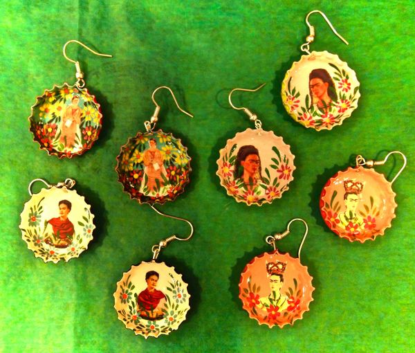 Frida bottle cap earrings