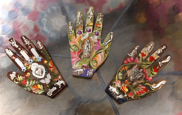 Victorian Painted Hands with Milagros