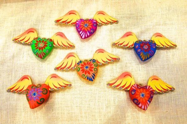 Paper mache hearts with wings