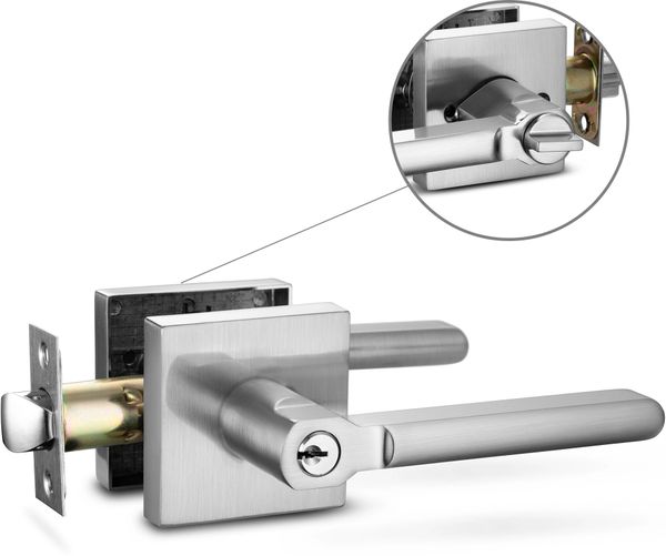 Berlin Modisch Entry Lever Door Handle Lock and Key Slim Square Locking Lever Set [for Front