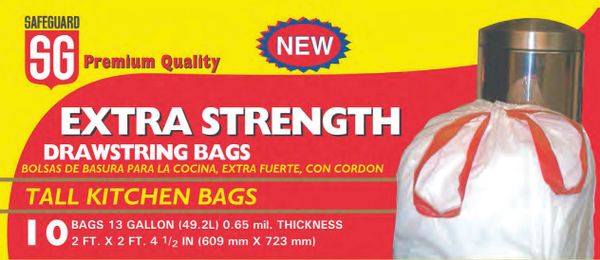 Safeguard® Extra Strength Drawstring Kitchen Trash Bags 10-PACK 13